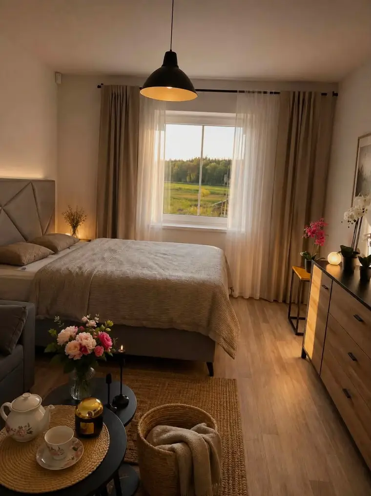 Apartmán — posezení u postele